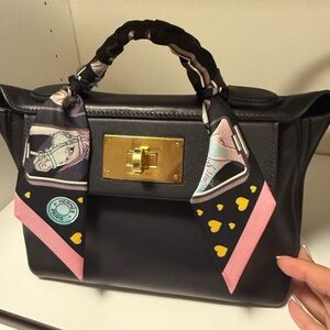 Hermes Black Satchel with Pink and Gold Accents